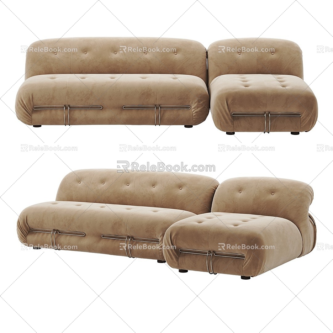 Nordic simple double sofa 3d model