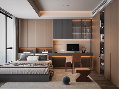 Tatami Bedroom Modern Design Featuring Storage Bed Workspace And Wooden Cabinets 3d model