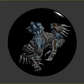 Wolf Headed Humanoid Armored Sculpture in Squatting Pose With Claws and Round Base