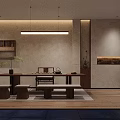 Traditional Tea Room Interior Design With Wooden Table Benches And Hanging Lights