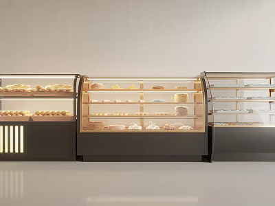 Modern Bakery Display Shelves With Glass Cases And Illuminated Pastry Arrangements 3d model