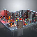 Cartoon Indoor Workshop Scene Featuring Little Characters Various Tools Boxes Shelves And Workbenches