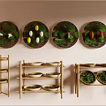 Wall Decorative Plates with Green Plants Small Objects Bamboo Multi Layer Shelves and Plant Ornaments