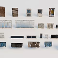 Various Vintage Architectural Elements With Old Doors Windows Grilles And Frames 3d model