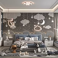 Starry Sky Themed Kids Room Interior With Cloud Decorations Moon Lights And Stuffed Toys