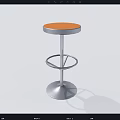 Modern Bar Stool With Round Orange Seat And Silver Metal Frame Footrest