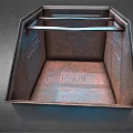 Rusty Blue Metal Container with Engraved Details and Weathered Surface on Gray Background 3d model