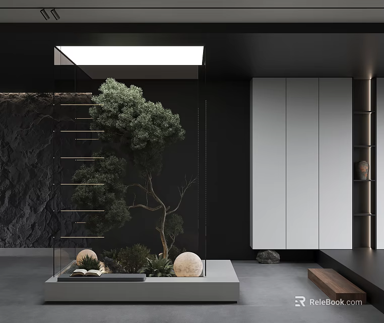 Indoor Landscape With Glass Enclosed Trees And Plants In Modern Interior 3d model 