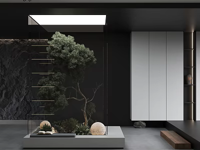 Indoor Landscape With Glass Enclosed Trees And Plants In Modern Interior 3d model
