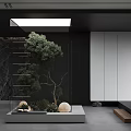 Indoor Landscape With Glass Enclosed Trees And Plants In Modern Interior