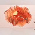 Shopping Mall Store Decorative Display Featuring Orange Paper Cut Art Sun Trees And Birds Logo