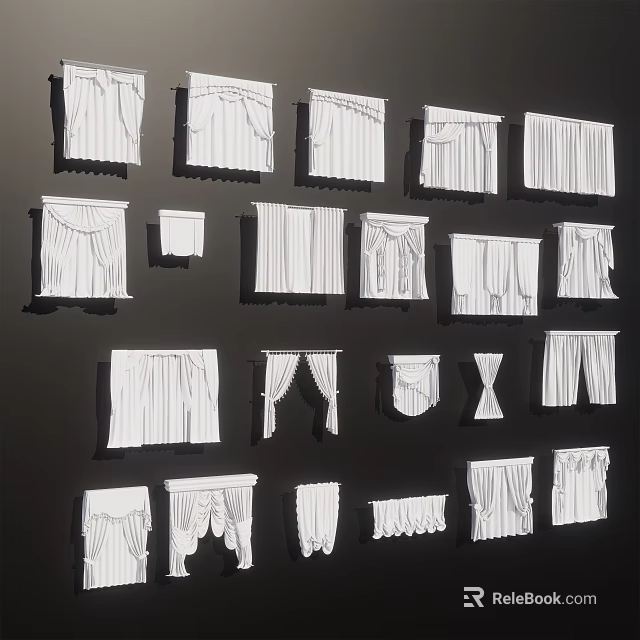 Various Styles Of Decorative Window Curtains For Home Interior Design 3d model 
