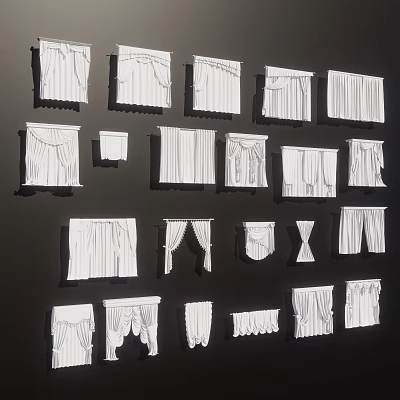 Various Styles Of Decorative Window Curtains For Home Interior Design 3d model