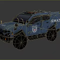 Blue SWAT Police Tactical Armored Vehicle With Red Blue Lights