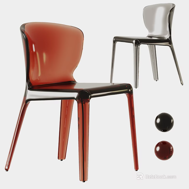 Elegant Modern Transparent Dining Chairs in Red and Black with Slim Contemporary Design 3d model 