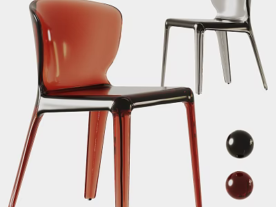 Elegant Modern Transparent Dining Chairs in Red and Black with Slim Contemporary Design 3d model
