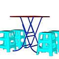Turquoise Plastic Leisure Chairs Featuring Hollow Design With Brown Tabletop And Blue Frame