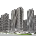 Modern High Rise Residential Complex Layout With Central Green Area And Pool 3d model