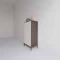 Modern Chest of Drawers With White Drawers Dark Wood Frame And Decorative Vases On Top