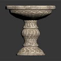 Carved Stone Pedestal Bowl With Decorative Layered Base For Garden Ornament