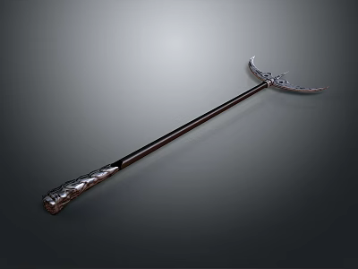 Long Handled Weapon With Silver Decorations Patterned Handle And Metallic Texture 3d model