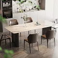 Elegant Modern Dining Area With Marble Table Chairs Decorative Vase And Wooden Flooring
