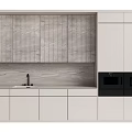 Modern Kitchen Cabinets With Light Wood Grain Panels And Black Oven Appliances