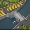 Stone Arch Bridge Over River With Road Cars Lush Greenery And Trees