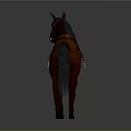 Realistic Brown Horse With Leather Saddle And Blue Saddle Pad