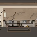 New Chinese Style Living Room Song Dynasty Aesthetics No Main Light Sofa Coffee Table Combination Sofa Background Wall Floor Lamp 3d model