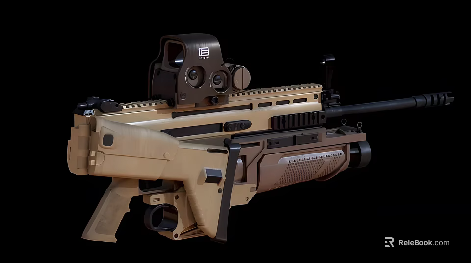 Tan Tactical Rifle Featuring Optical Scope And Modern Rail System Design 3d model 