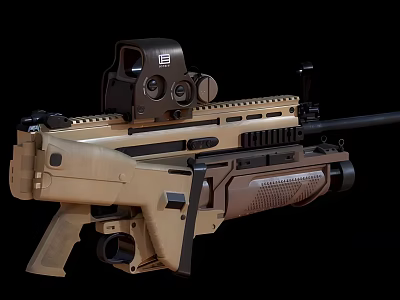 Tan Tactical Rifle Featuring Optical Scope And Modern Rail System Design 3d model