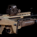 Tan Tactical Rifle Featuring Optical Scope And Modern Rail System Design