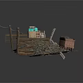 Wooden Platform Structure With Metal Railings Stone Support And Construction Elements