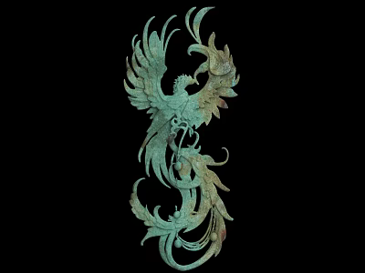 Ancient Style Bronze Phoenix Sculpture With Intricate Feather And Ornate Carving 3d model