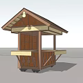 Traditional Wooden Mobile Kiosk Structure With Sloped Roof And Counter Design