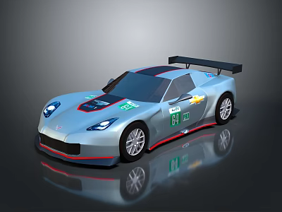 Silver Racing Car With Black Rear Wing Red Blue Stripes And Number 23 Decals 3d model
