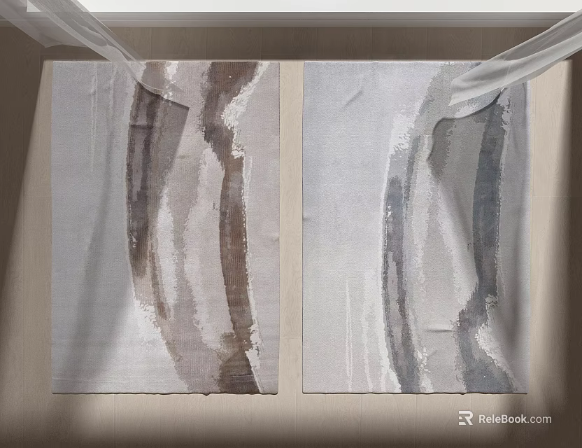 Modern Square Rugs with Abstract Striped Patterns in Brown and Gray Tones 3d model