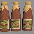 Three Natural Spice Bottles with Transparent Glass and Yellow Caps Filled with Brown Powder Seasoning