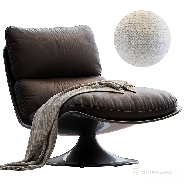 Brown Leather Leisure Chair with Blanket and Black Base White Spherical Lamp 3d model 