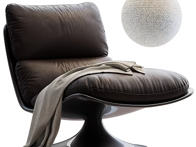 Brown Leather Leisure Chair with Blanket and Black Base White Spherical Lamp 3d model
