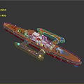 3D Designed Battleship Water Vessel With Orange Deck White Structures And Red Bottom Edges