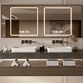 Modern Bathroom Vanity With Double Sink LED Mirrors Storage Drawers And Folded Towels