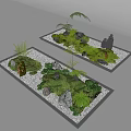 Miniature Garden Decorative Trays With Moss Ferns Pebbles And Rock Formations
