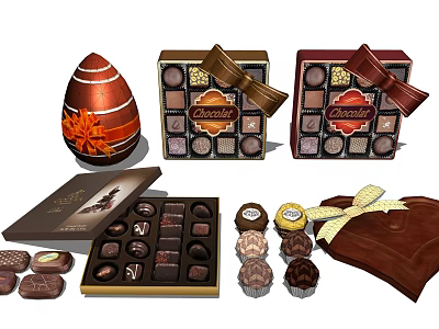 Delicious Assorted Chocolate Treats Including Open Decorated Egg Boxes And Truffles 3d model