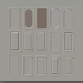 White Door Panels with Various Designs Including Rectangular Oval and Grid Arranged on Wall 3d model