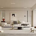 Minimalist Modern Living Room Interior With White Sofa Coffee Tables Decorative Art And Floor Lamp