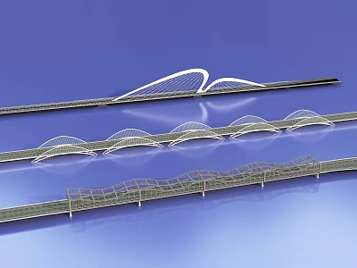 Modern Bridge Designs with Curved Arch Structures Metal Frames and Water Reflections 3d model