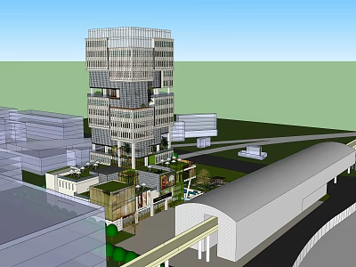 Modern Multi Storey Office Building With Glass Curtain Wall And Greenery Surroundings 3d model