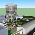 Modern Multi Storey Office Building With Glass Curtain Wall And Greenery Surroundings